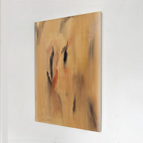 a large abstract canvas art hanging on the living room's wall